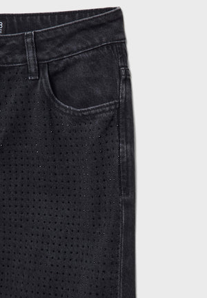 Straight-fit jeans with rhinestones