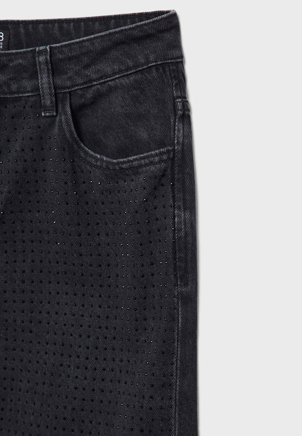 Straight-fit jeans with rhinestones