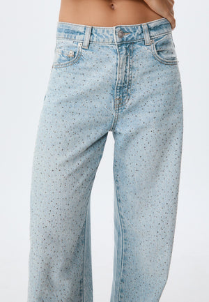 Straight-fit jeans with rhinestones