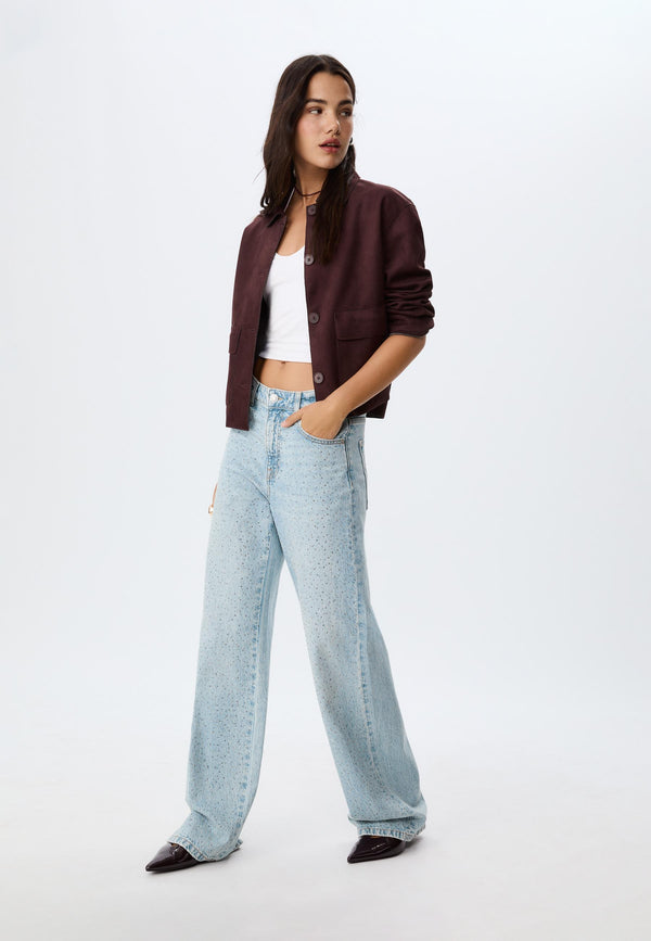 Straight-fit jeans with rhinestones