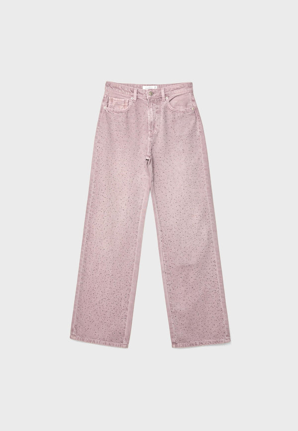 Straight-fit jeans with rhinestones
