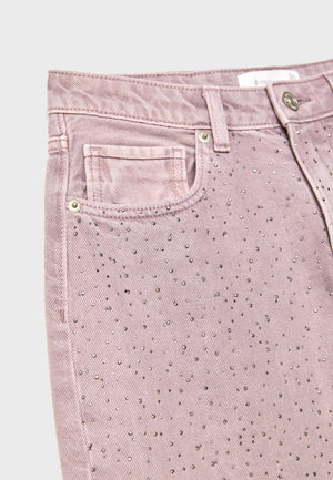 Straight-fit jeans with rhinestones