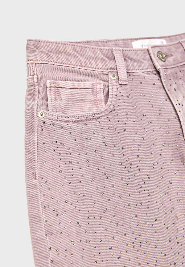 Straight-fit jeans with rhinestones