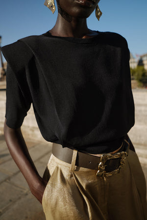 KNIT TOP WITH SHOULDER PADS