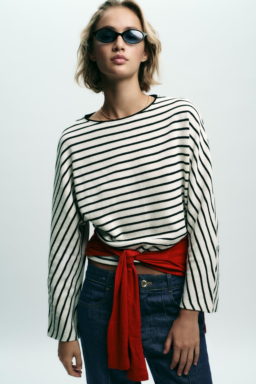 STRIPED BATWING SLEEVE TOP