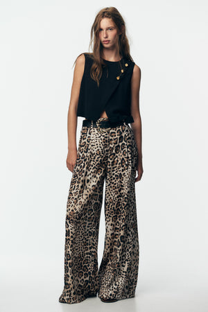 WIDE SATIN TROUSERS WITH BELT