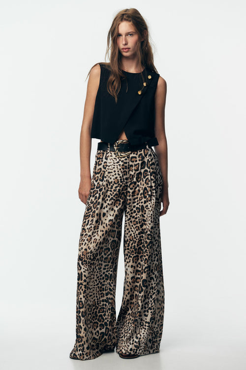 WIDE SATIN TROUSERS WITH BELT