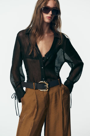 WIDE SATIN TROUSERS WITH BELT