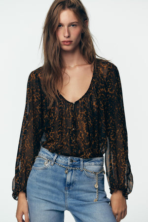 ANIMAL PRINT SEMI-SHEER BLOUSE