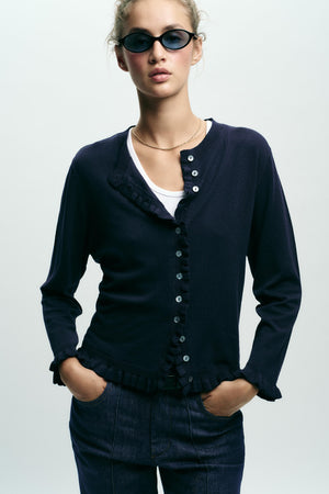 RUFFLE TRIM CARDIGAN