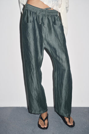 LINEN BLEND TROUSERS WITH CONTRAST STITCHING