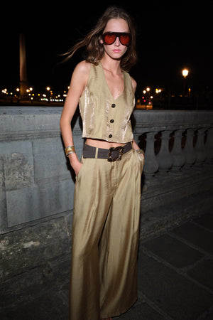 WIDE SATIN TROUSERS WITH BELT