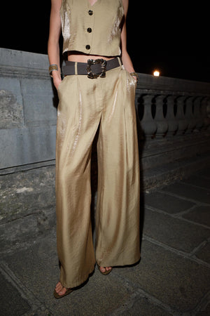 WIDE SATIN TROUSERS WITH BELT