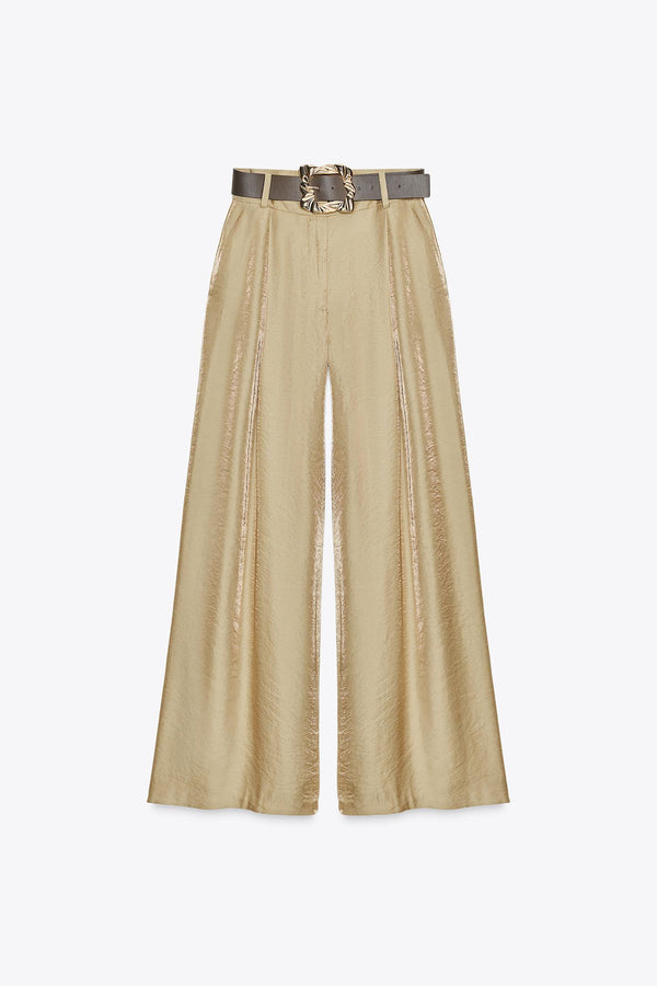 WIDE SATIN TROUSERS WITH BELT