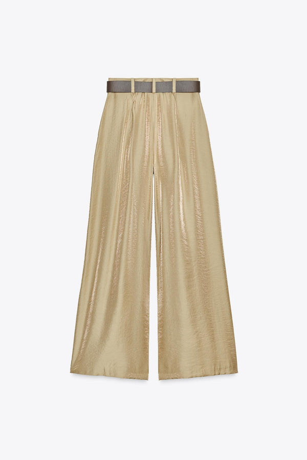 WIDE SATIN TROUSERS WITH BELT