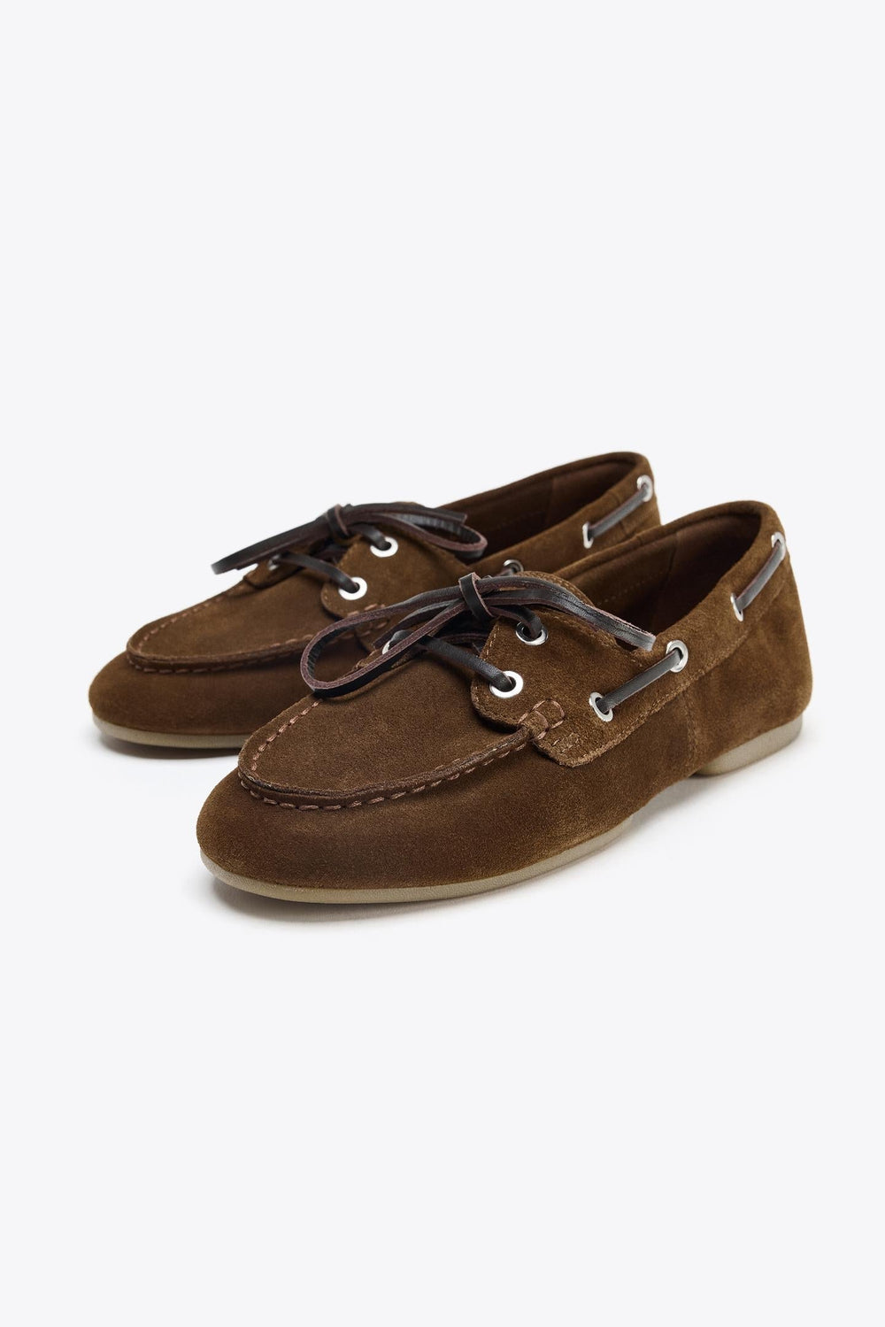 SPLIT SUEDE TOPSTITCHED LOAFERS