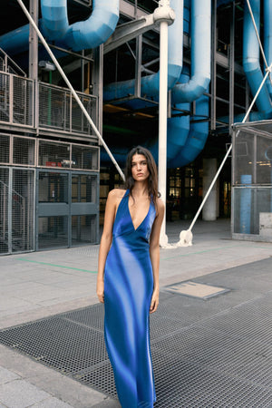 PRINTED HALTER LONG DRESS