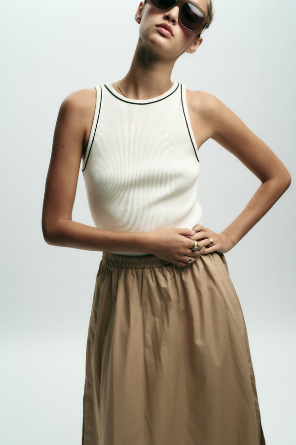 CONTRAST POPLIN MIDI DRESS