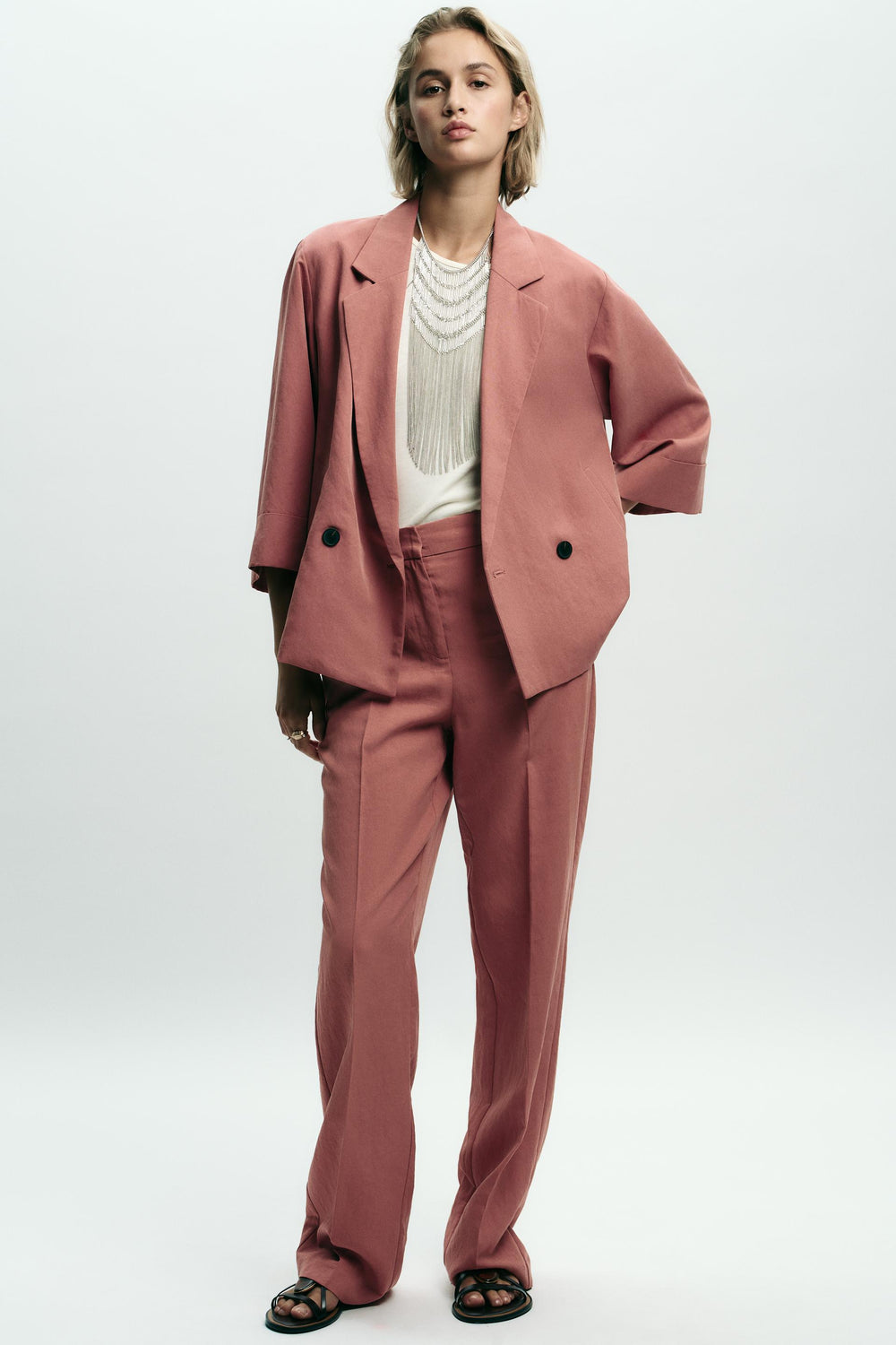 FRENCH SLEEVE DOUBLE-BREASTED BLAZER